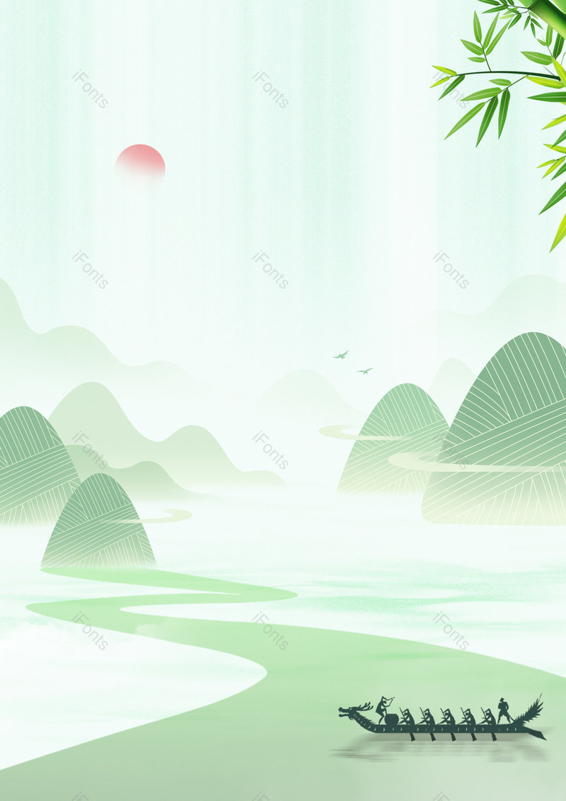 清新手绘风格端午节日吃粽子赛龙舟背景,插画/手绘图,插画/手绘图库,插画/手绘图下载,插画/手绘